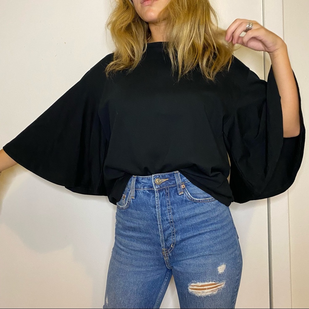 Black Bell Sleeve Top - Size Medium - Who What Wear